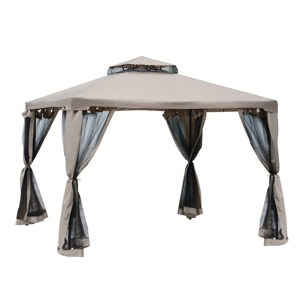 Outsunny Outdoor Gazebo, -tier Roof W/Netting, L x W x H-Taupe