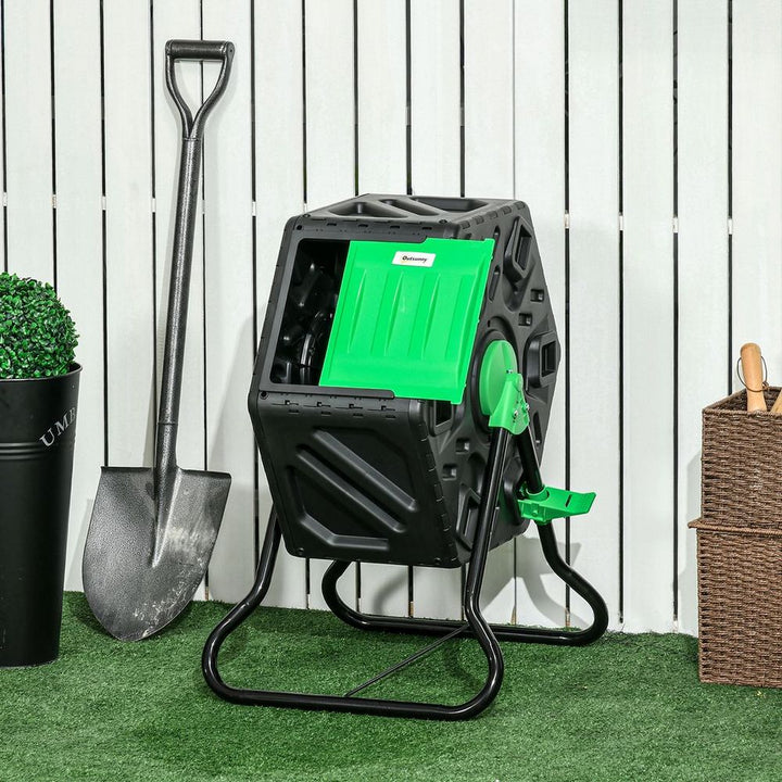 Outsunny L Garden Compost Bin, Barrel Rotating Composter with Steel Legs