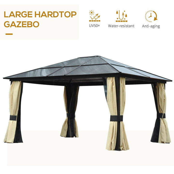Outsunny .m x .m Aluminium Frame Texteline Draped Hardtop Gazebo Brown
