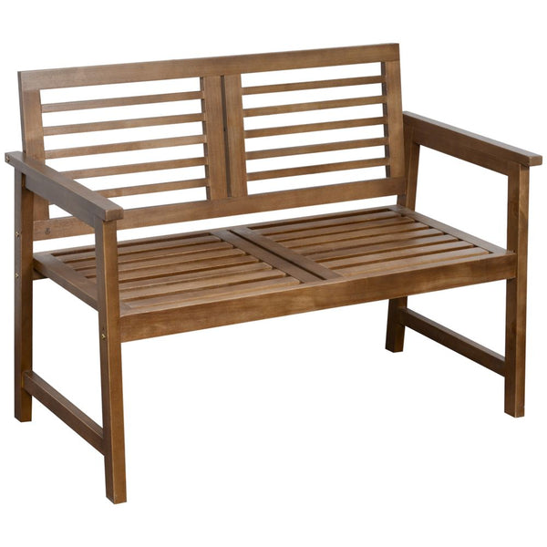 -Seater Wooden Garden Bench w/ Backrest and Armrest for Yard Brown