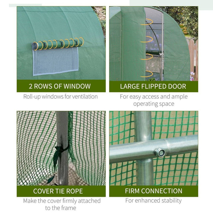 Outsunny x Reinforced Walk-in Polytunnel Garden Greenhouse Steel Frame