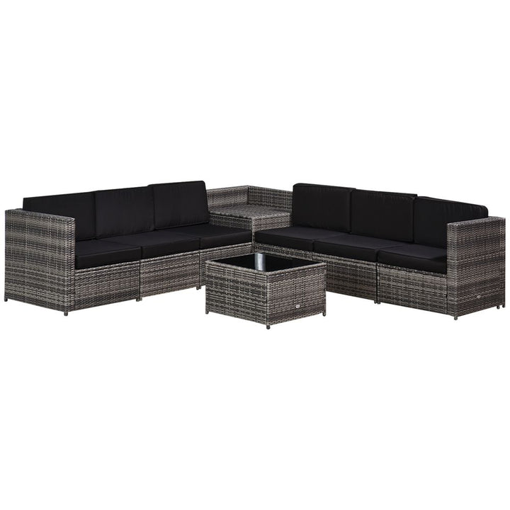 Outsunny -Seater Rattan Sofa Furniture Set W/ Cushions, Steel Frame-Grey