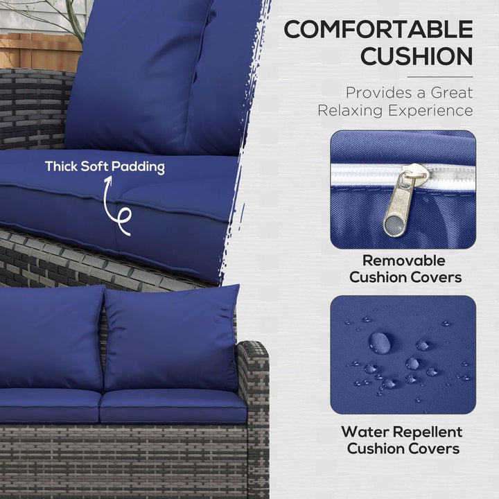 Outsunny Patio Rattan Sofa Set Conversation Furniture with Storage Blue