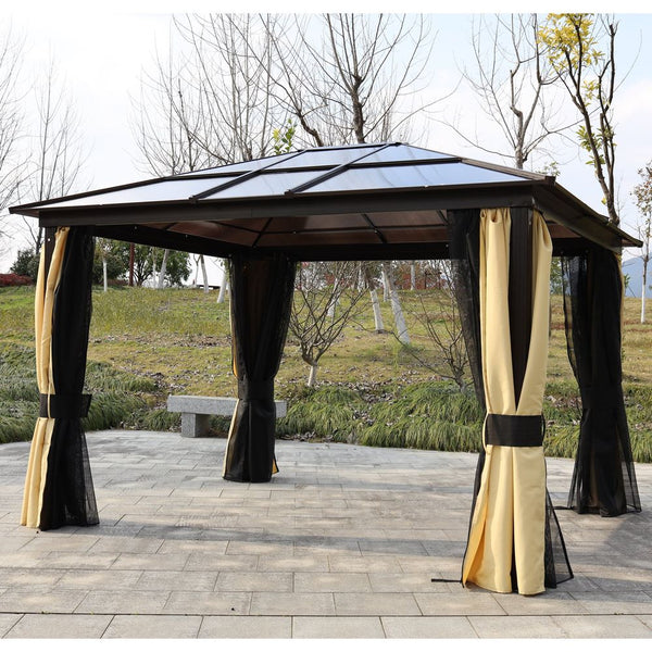 . Outdoor Aluminium Alloy Gazebo w/ LED Solar Lights Beige