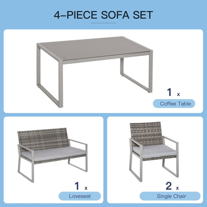 -Piece Outdoor Garden Rattan Seating Furniture Set Grey