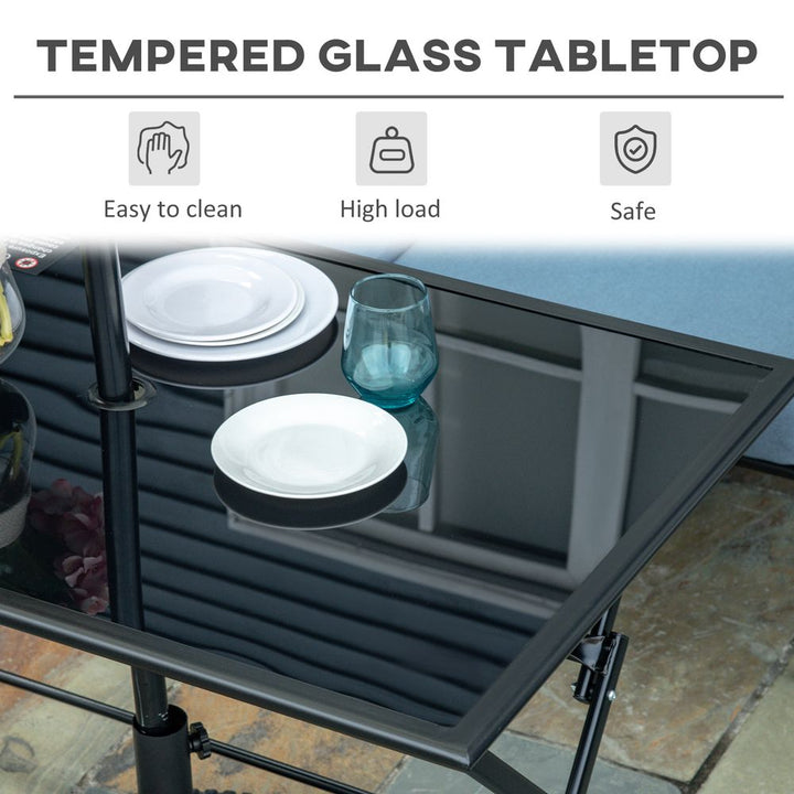 Folding Outdoor Table for , Rectangle Glass Top with Parasol Hole 