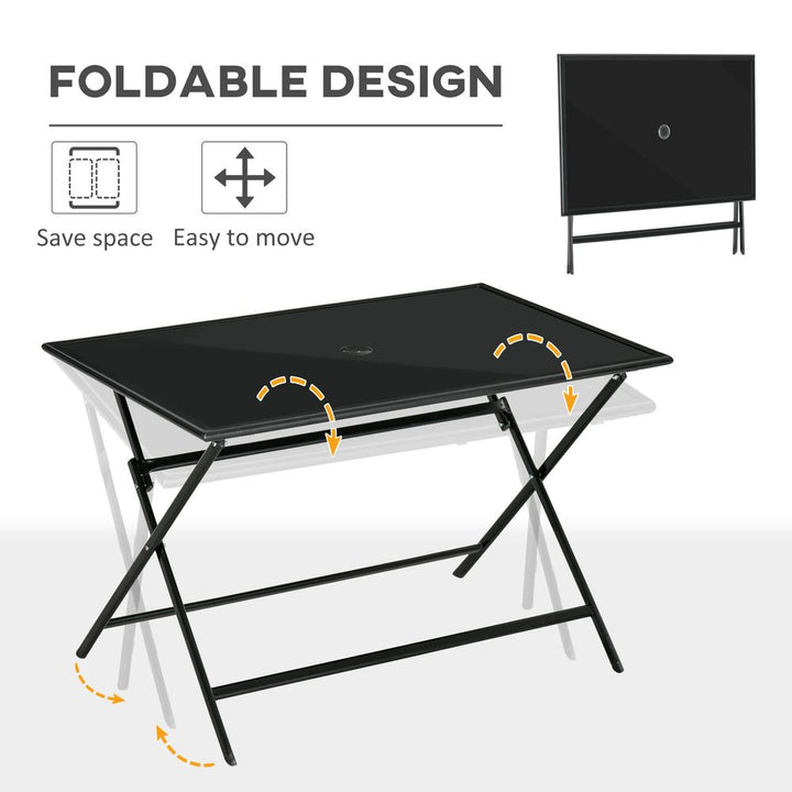 Folding Outdoor Table for , Rectangle Glass Top with Parasol Hole 
