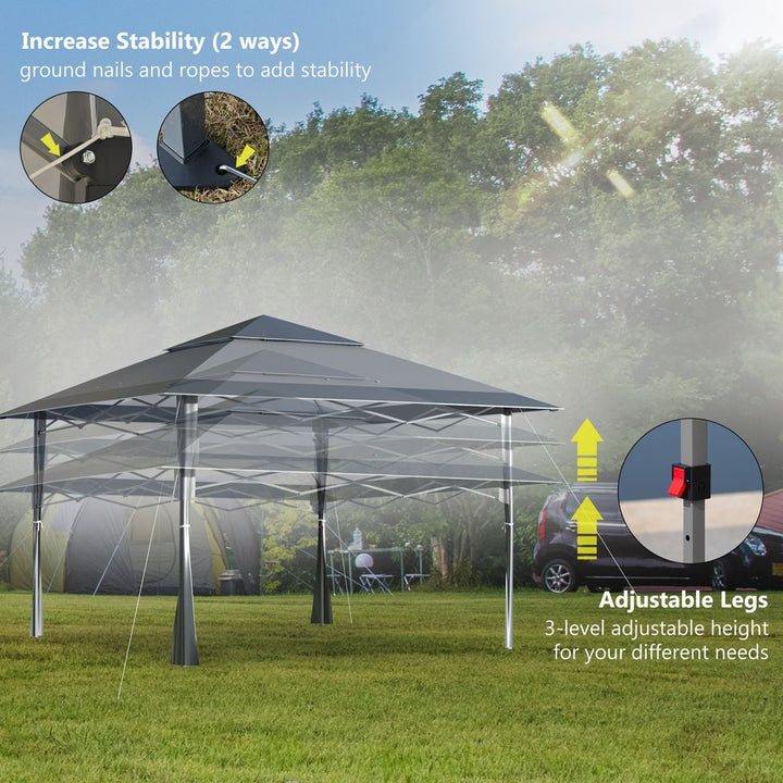 x Pop-up Gazebo Double Roof Roller Bag Steel Frame, Dark Grey