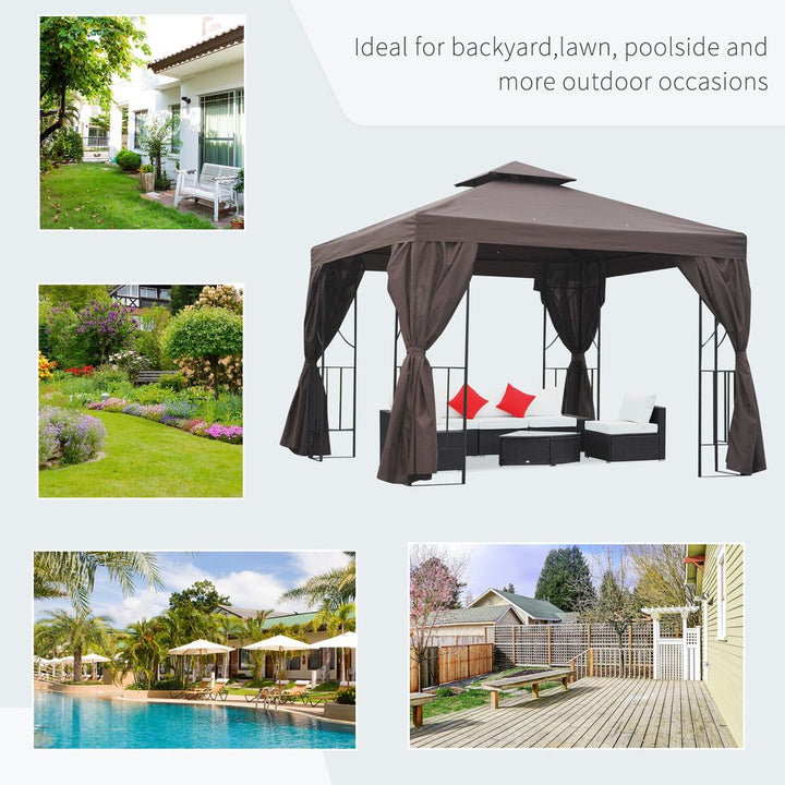 x Gazebo W/Side Panel-Brown