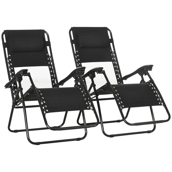 Foldable Garden Recliner Chair Set of w/ Footstool & Headrest, Black