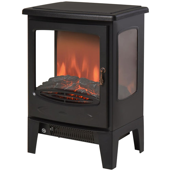 W Tempered Glass Electric Fireplace Heater Black