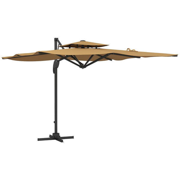 Outsunny (m)Garden Parasol Patio Umbrella w/ Hydraulicechanism Dual Top Khaki