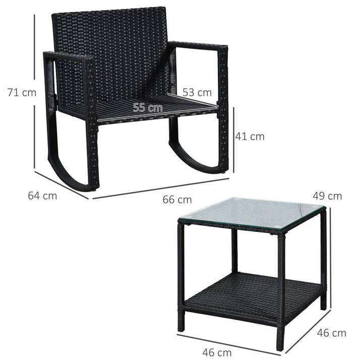 Outsunny Seater Rattan Rocking Set W/Cushion-Black/Beige