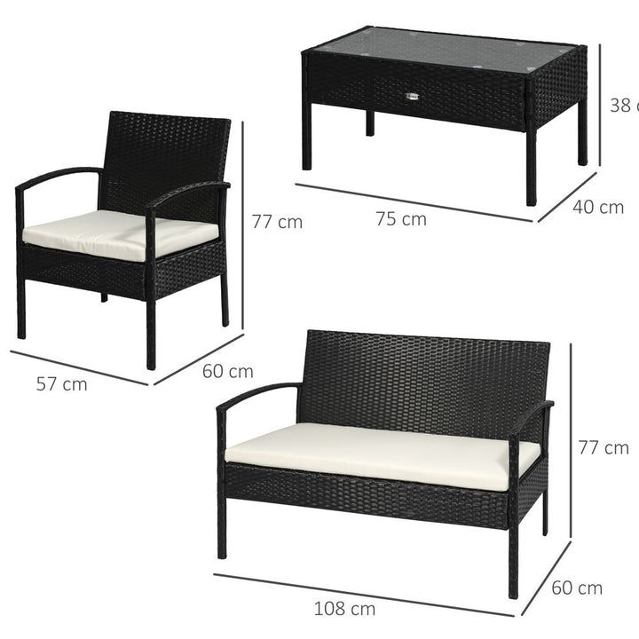-Seater Rattan Garden Furniture Set Black Cream Outdoor Patio Bistro