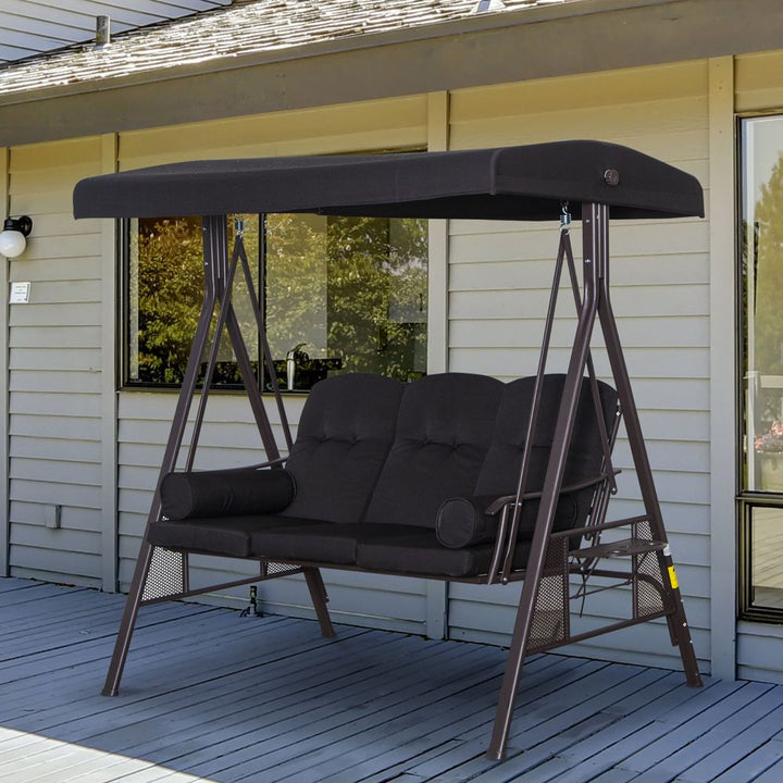 Outsunny Seater Garden Swing Chair Patio Swing Bench w/ Cup Trays Black