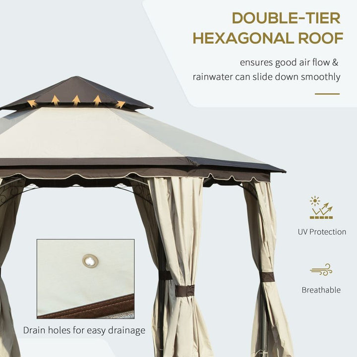 Outsunny .m Steel Gazebo Pavillion for Outdoor w/ Curtains and Tier Roof