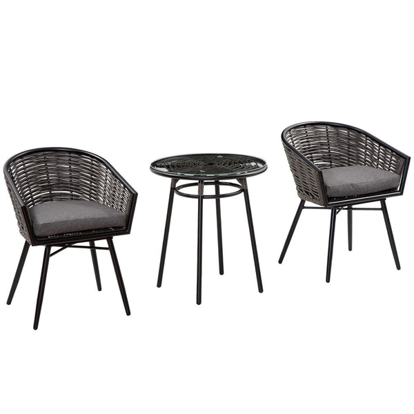 Pc Rattan Bistro Set, Patio , w/ Chairs & Coffee Table , Grey