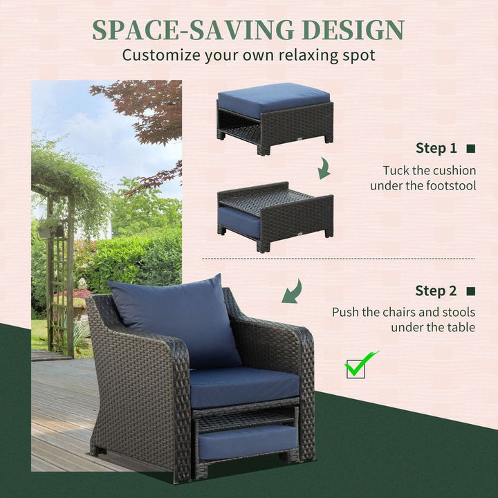  Outdoor Rattan Sofa Set w/ Storage Function Side Table & Ottoman