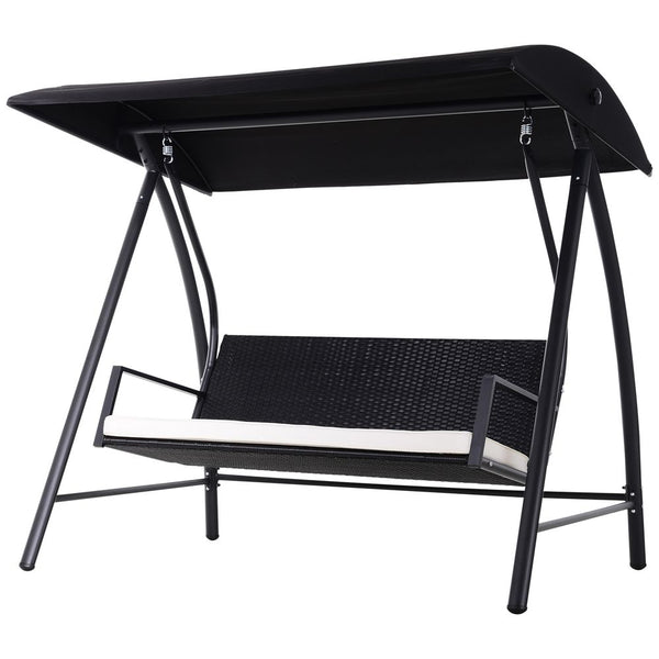 -Seater Rattan Garden Swing Chair-Black