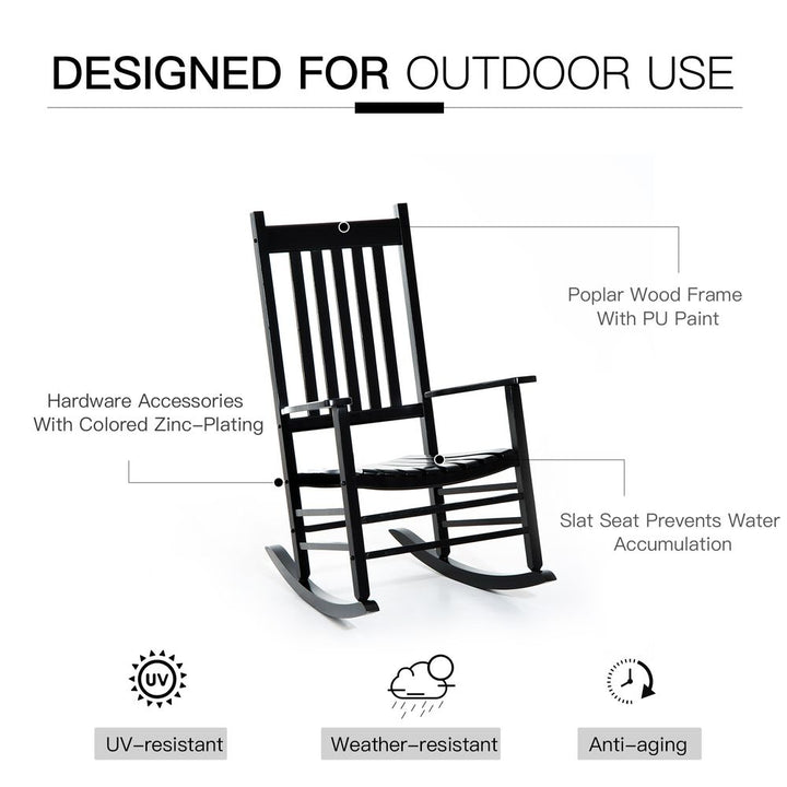 Outsunny Porch Rocking Chair, Poplar Wood, WxDxH -Black