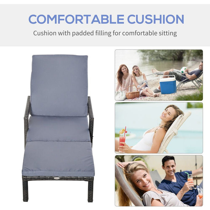 Mixed Grey Rattan Sun Lounger Garden Furniture w/ Adjustable Backrest & Wheels