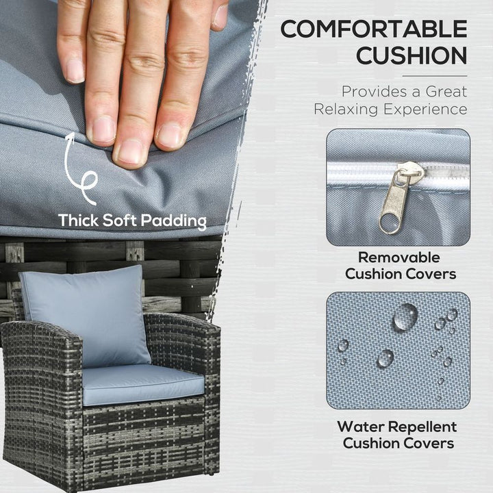 Outsunny Patio Rattan Sofa Set Conversation Furniture with Storage Grey