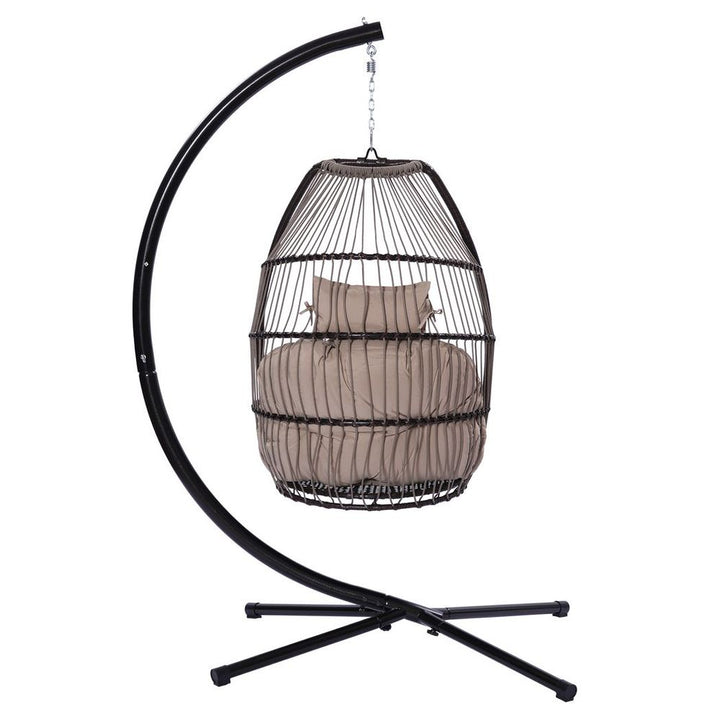 Patio Wicker folding Hanging Chair,Rattan Swing Hammock Egg Chair with X type Base and C Type bracket , with cushion and pillow,for Patio,Bedroom Balcony,Indoor,Outdoor