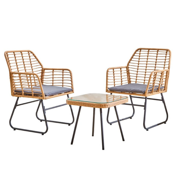 Neo Grey Piece Bamboo Style Garden Table & Chairs Bistro Set