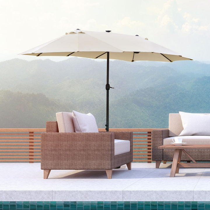 Garden Parasol .m Double-Sided Sun Umbrella Patio Sun Shade LED Solar Light