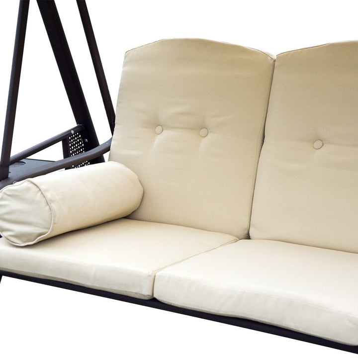 Steel Swing Chair Hammock Garden Seater Canopy Cushion Shelter Beige
