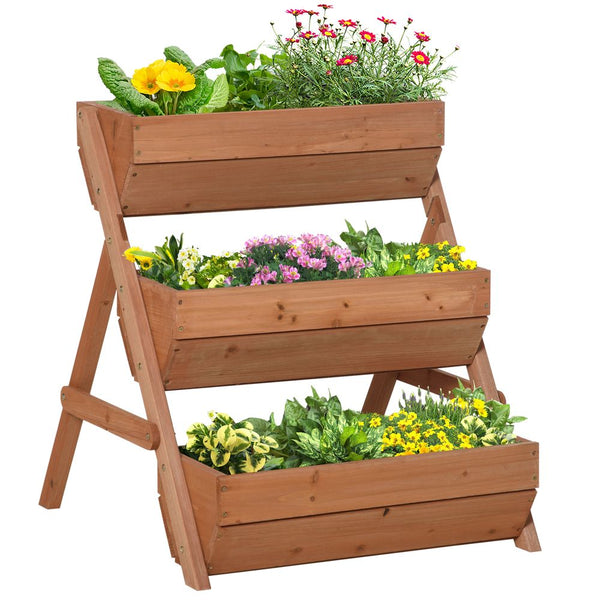 Outsunny Tier Raised Garden Bed Wooden Elevated Planter Box Kit, Brown