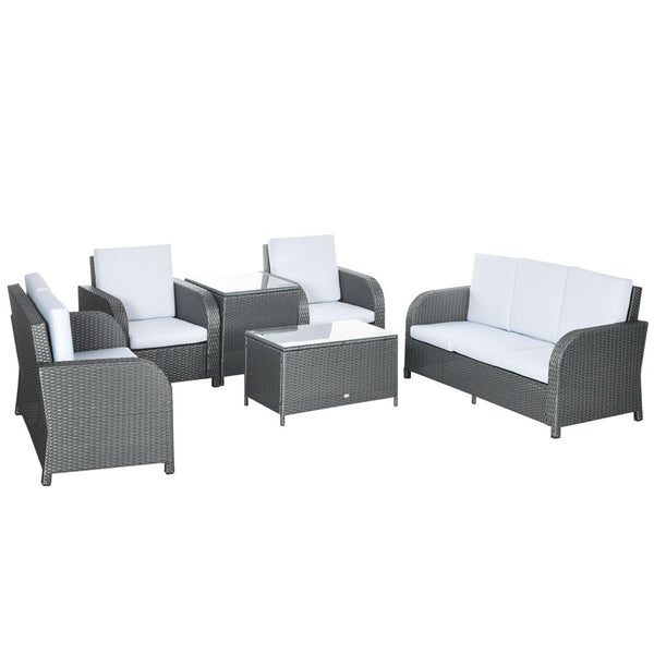 Outsunny Piece Rattan Garden Furniture Set with Sofa, Glass Table, Grey
