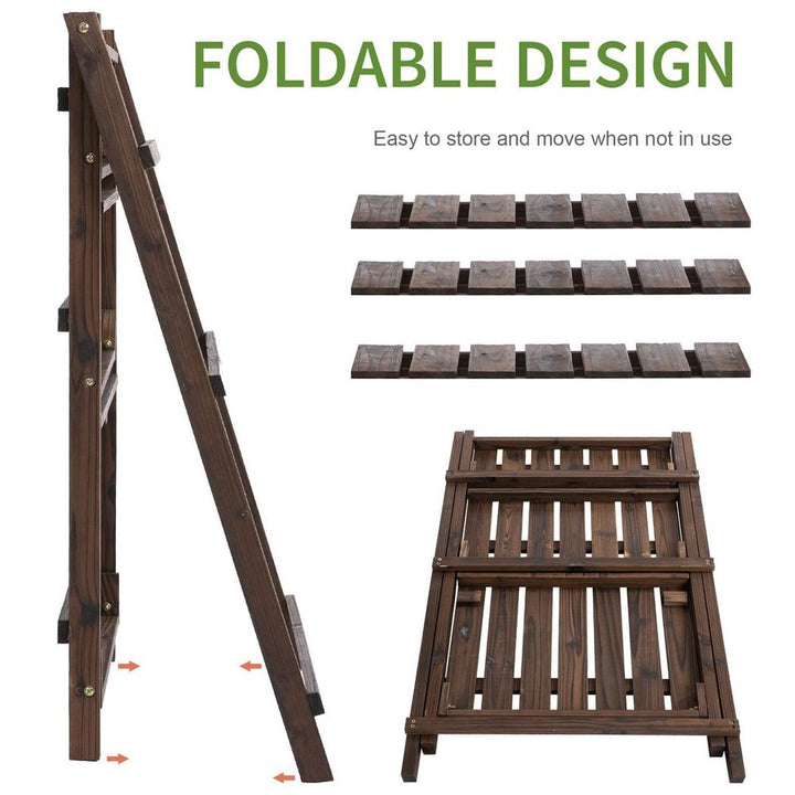 -Tier Wooden Plant Shelf Foldable Flower Pots Holder Stand Indoor Outdoor