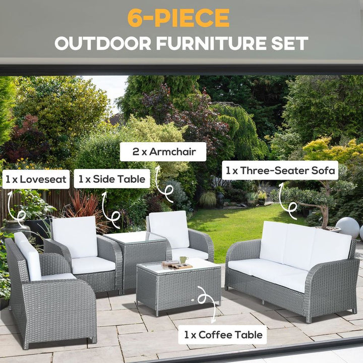 Outsunny Piece Rattan Garden Furniture Set with Sofa, Glass Table, Grey