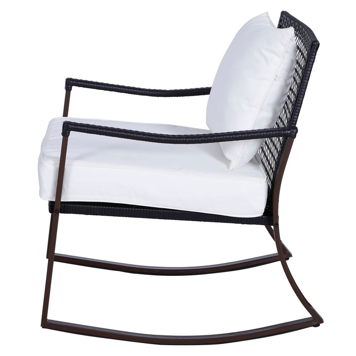  Rocking Chair Bistro Set-Brown/Cream White