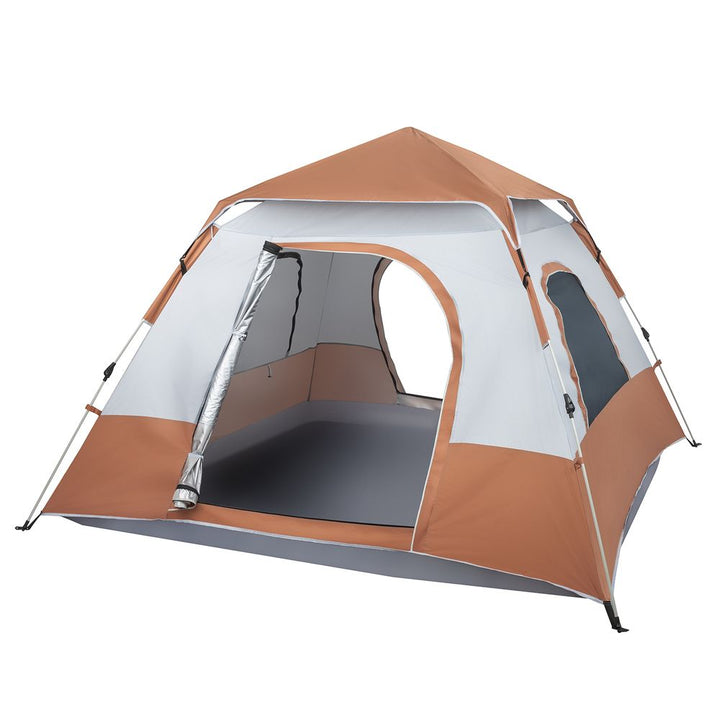 ** Spring Quick Opening Four-Person Family Tent Camping Tent Brown