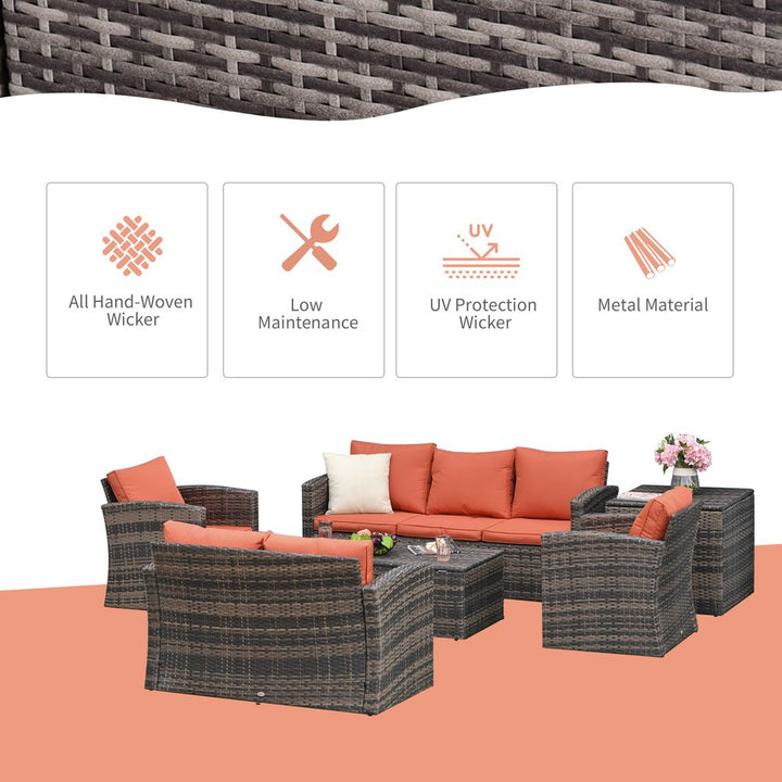 Rattan Wicker Sofa Set Sectional & Storage Table & Cushionixed Brown