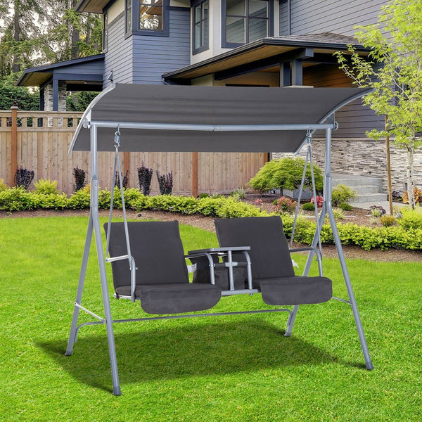 Steel Frame -Seater Swing Chair w/ Table Grey