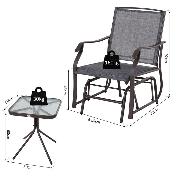 Steel Frame Set-of- Glider Rocking Chair w/ Table Set Grey