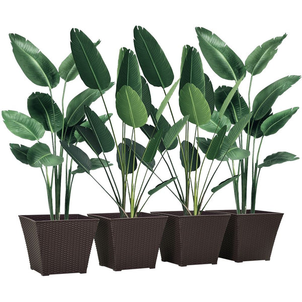 Outsunny -pack Plant Pots Rattan Effect, Flower Pot Stackable, Indoor/ Outdoor