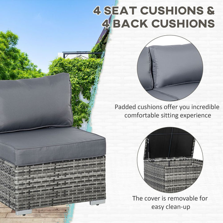 PC Rattan Corner Sofa Set Table w/ Cushion Grey