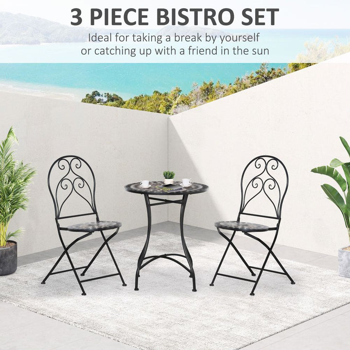 PC Garden Bistro Set withosaic Tile Top and Seats,etal Frame