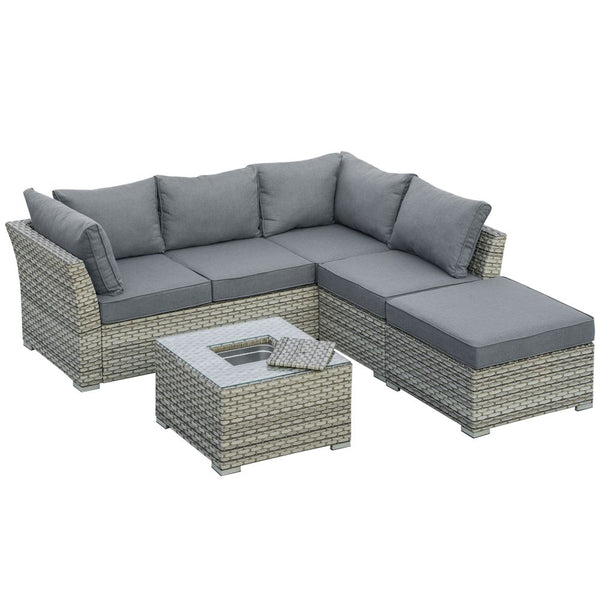 Patio PE Rattan Sofa Sectional Conversation Furniture Set w/ Ice Bucket