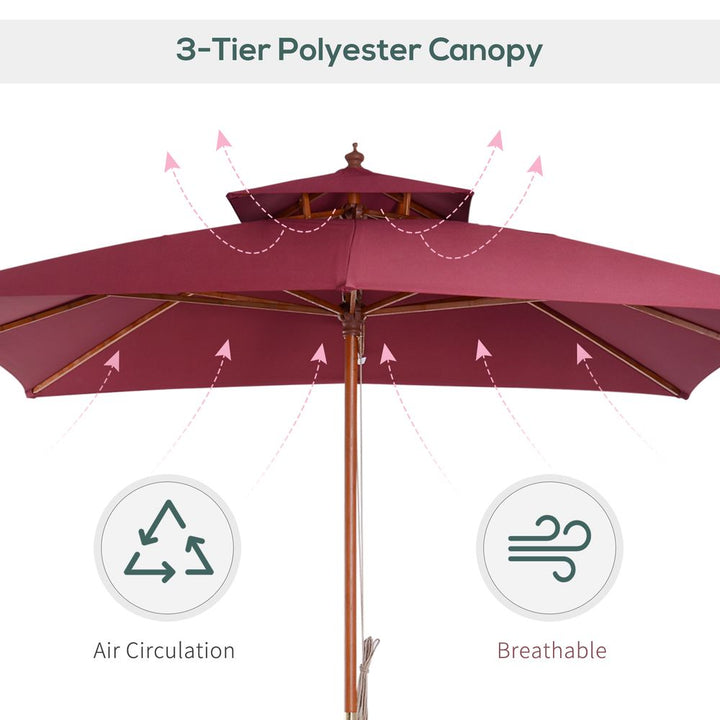 m Patio Umbrella Bamboo Umbrella Parasol-Wine Red