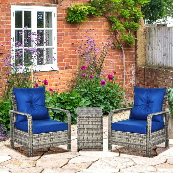  PE Rattan Garden Sofa Set w/ Chairs & Storage Tableixed Grey