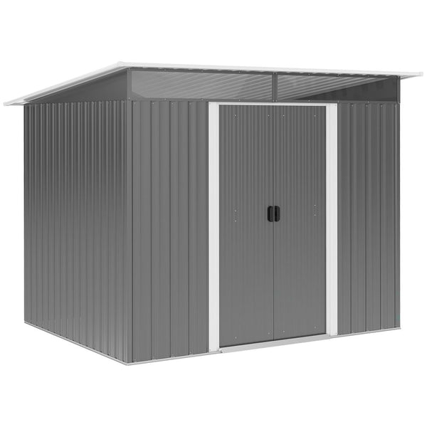 Outsunny Garden Shed Outdoor Storage Tool Organizer w/ Double Sliding Door Grey