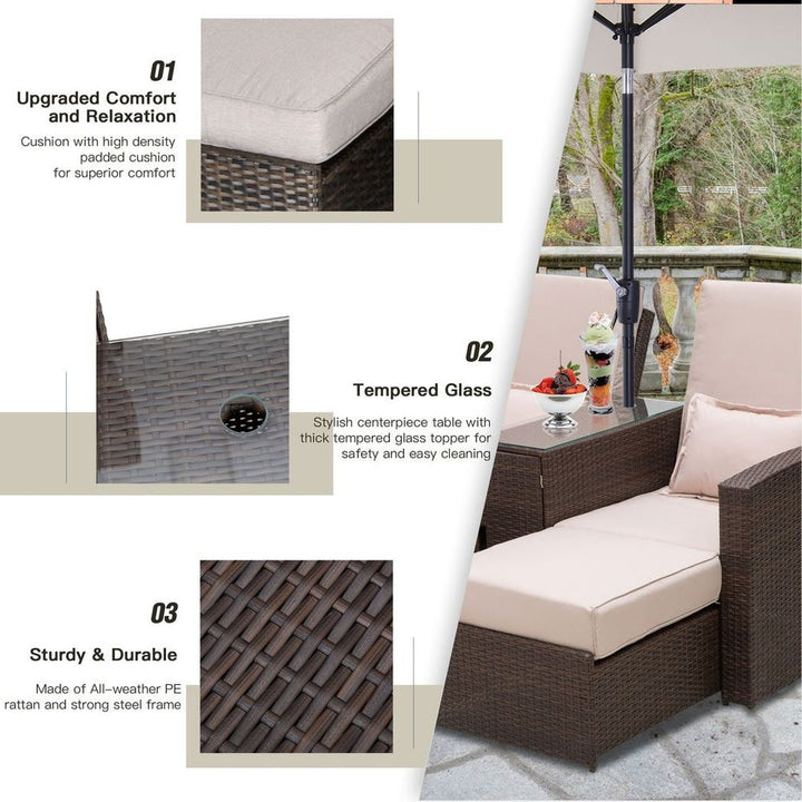 Garden Double Rattan Sun Lounger Sofa Recliner Wicker Patio Brown
