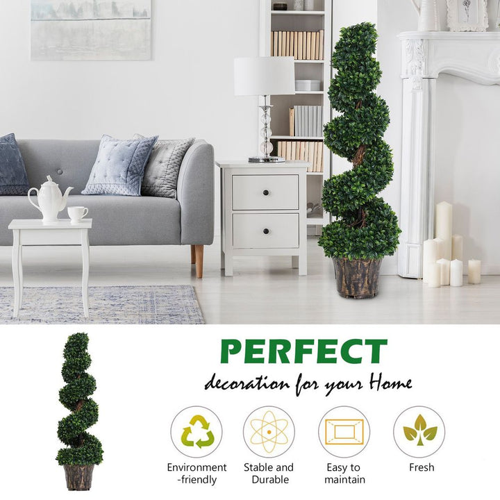 PE Set of Artificial Boxwood Spiral Topiary Plant Tree's Green
