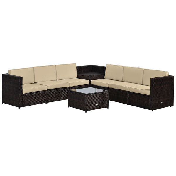 Outsunny -Seater Rattan Sofa Furniture Set W/Cushions, Steel Frame-Brown