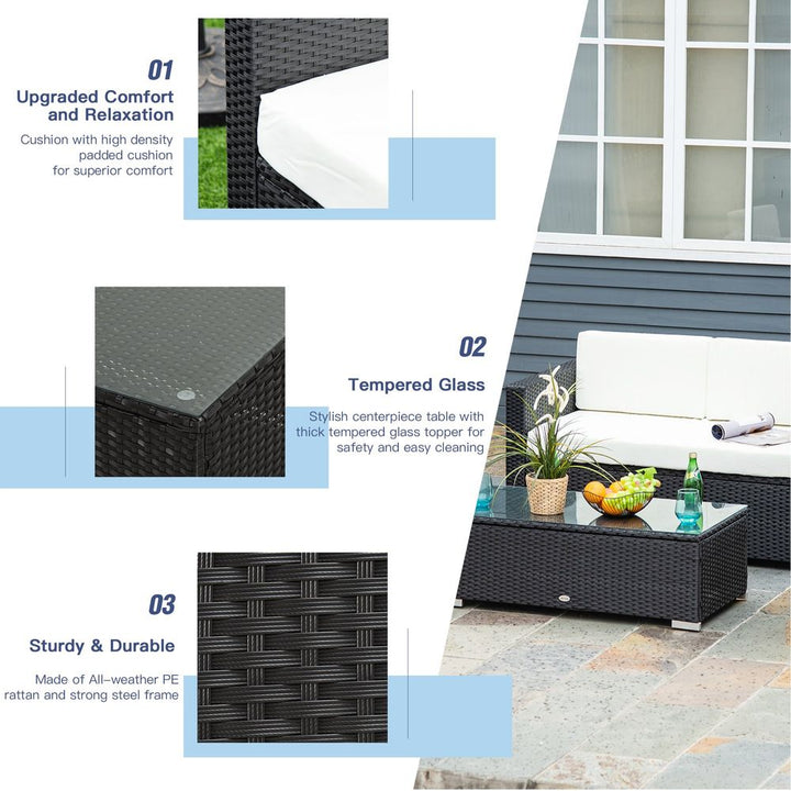  Pieces Rattan Sofa Set, Steel-Black